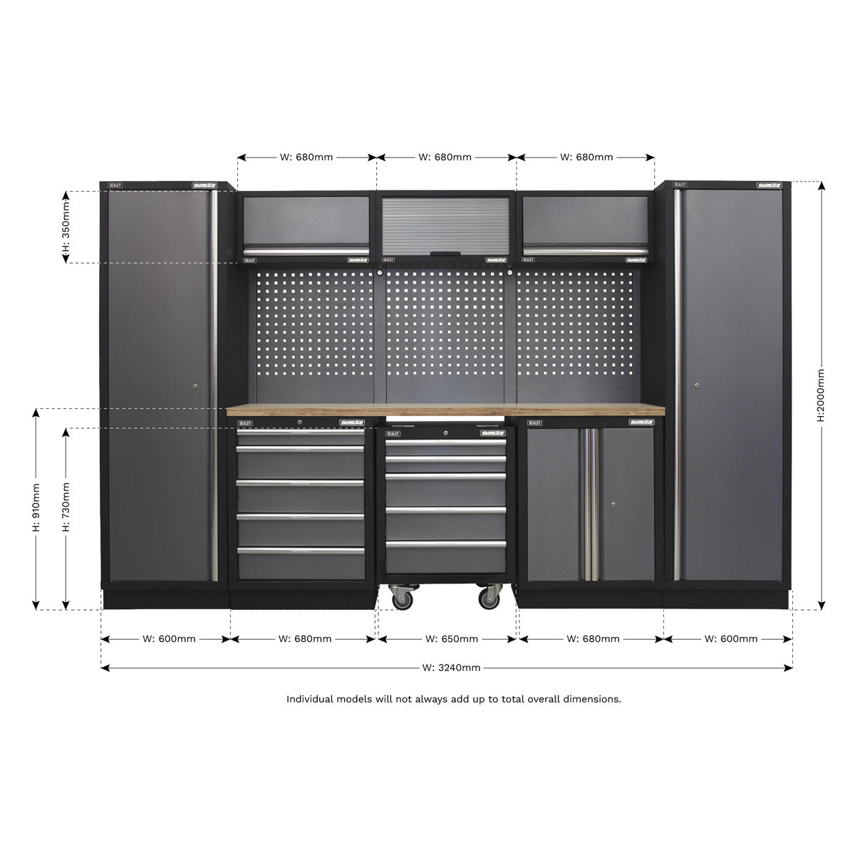 Superline PRO Storage System with Wood Worktop 3.24m APMSSTACK03W