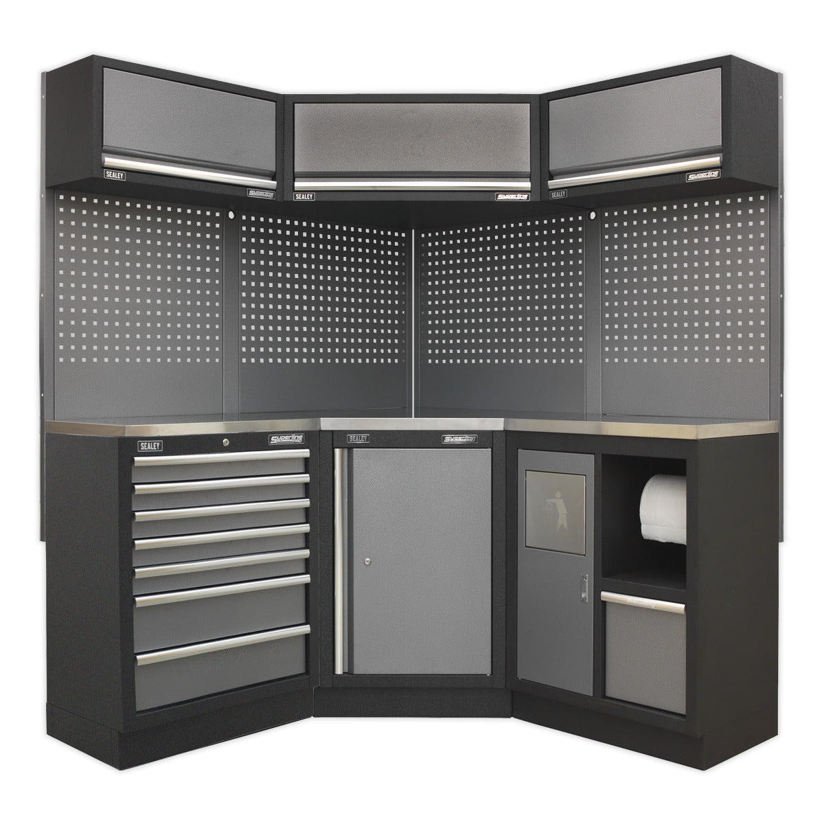 Superline PRO Corner Storage System with Stainless Worktop 1.55m APMSSTACK08SS