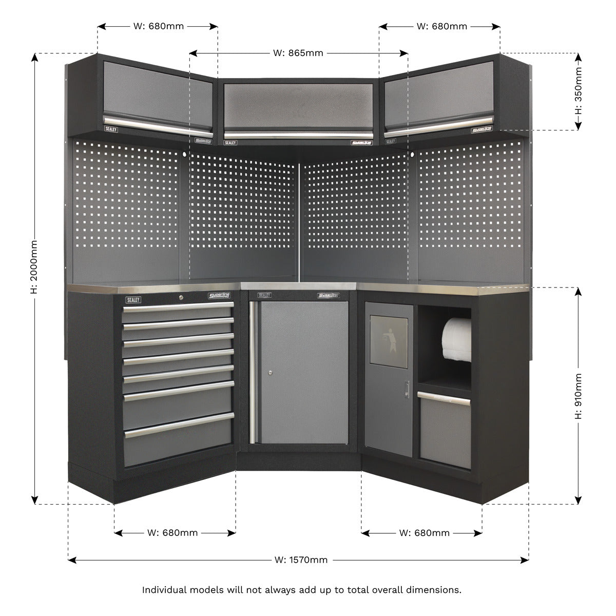 Superline PRO Corner Storage System with Stainless Worktop 1.55m APMSSTACK08SS