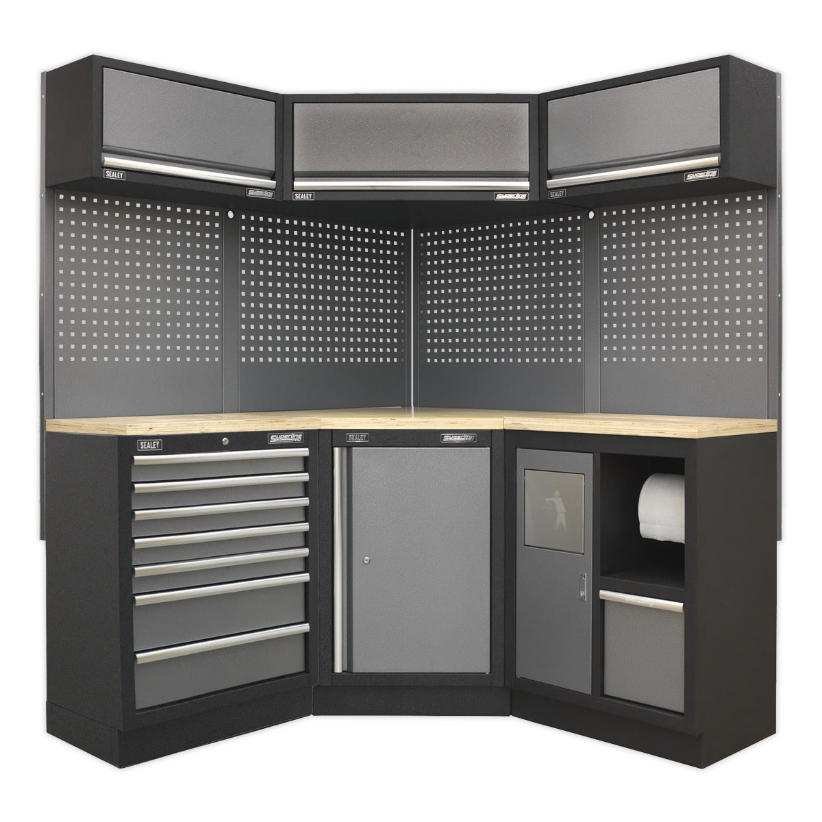 Superline PRO Corner Storage System with Wood Worktop 1.55m APMSSTACK08W