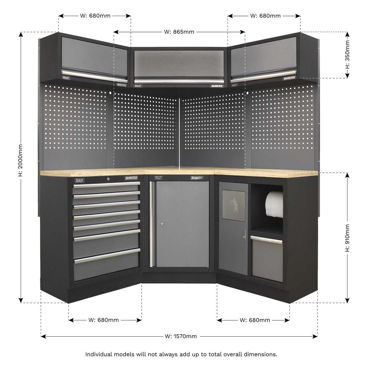 Superline PRO Corner Storage System with Wood Worktop 1.55m APMSSTACK08W