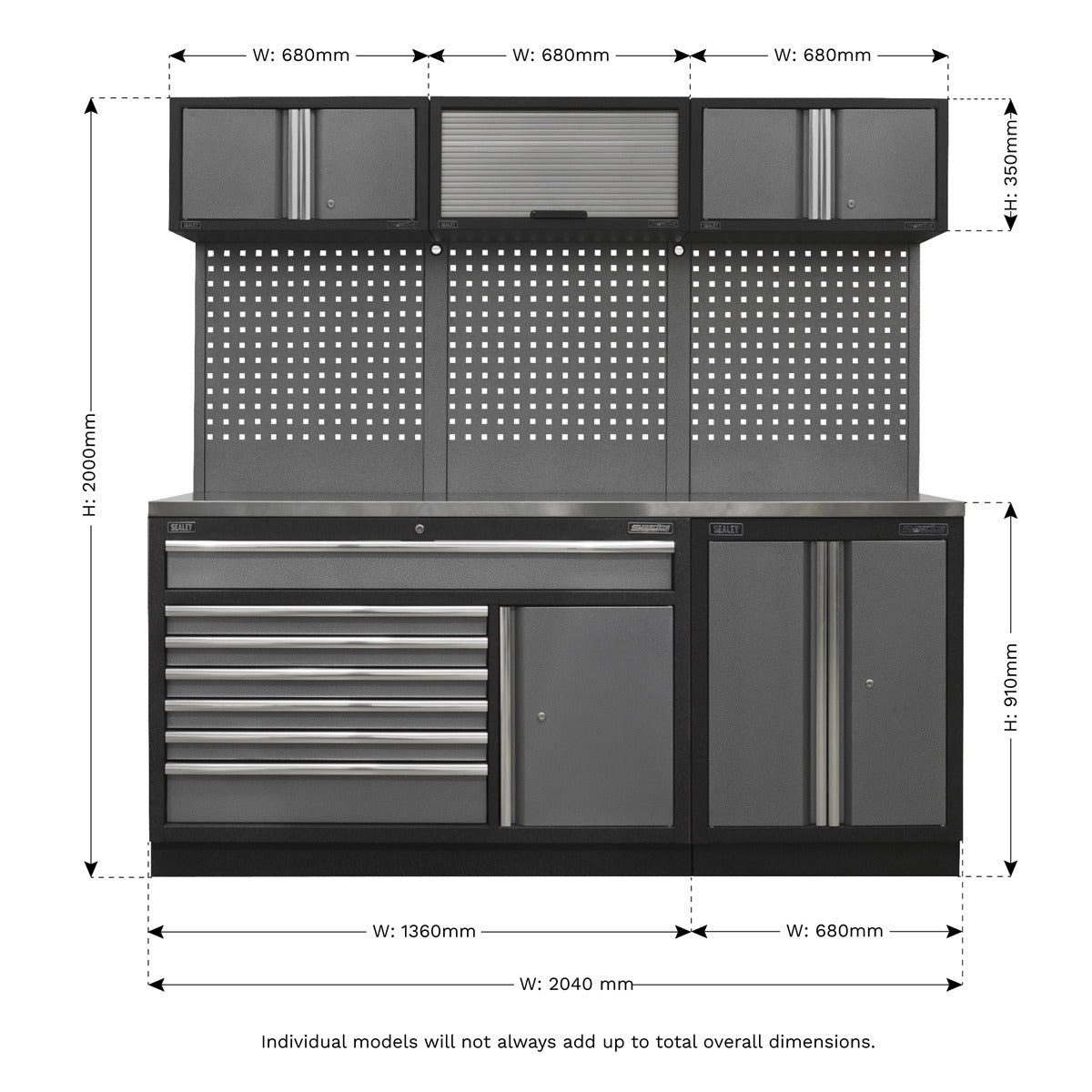 Superline PRO Storage System with Stainless Steel Worktop 2.04m APMSSTACK11SS