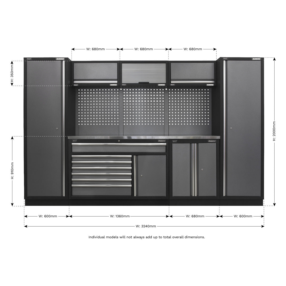 Superline PRO Storage System with Stainless Steel Worktop 3.24m APMSSTACK13SS