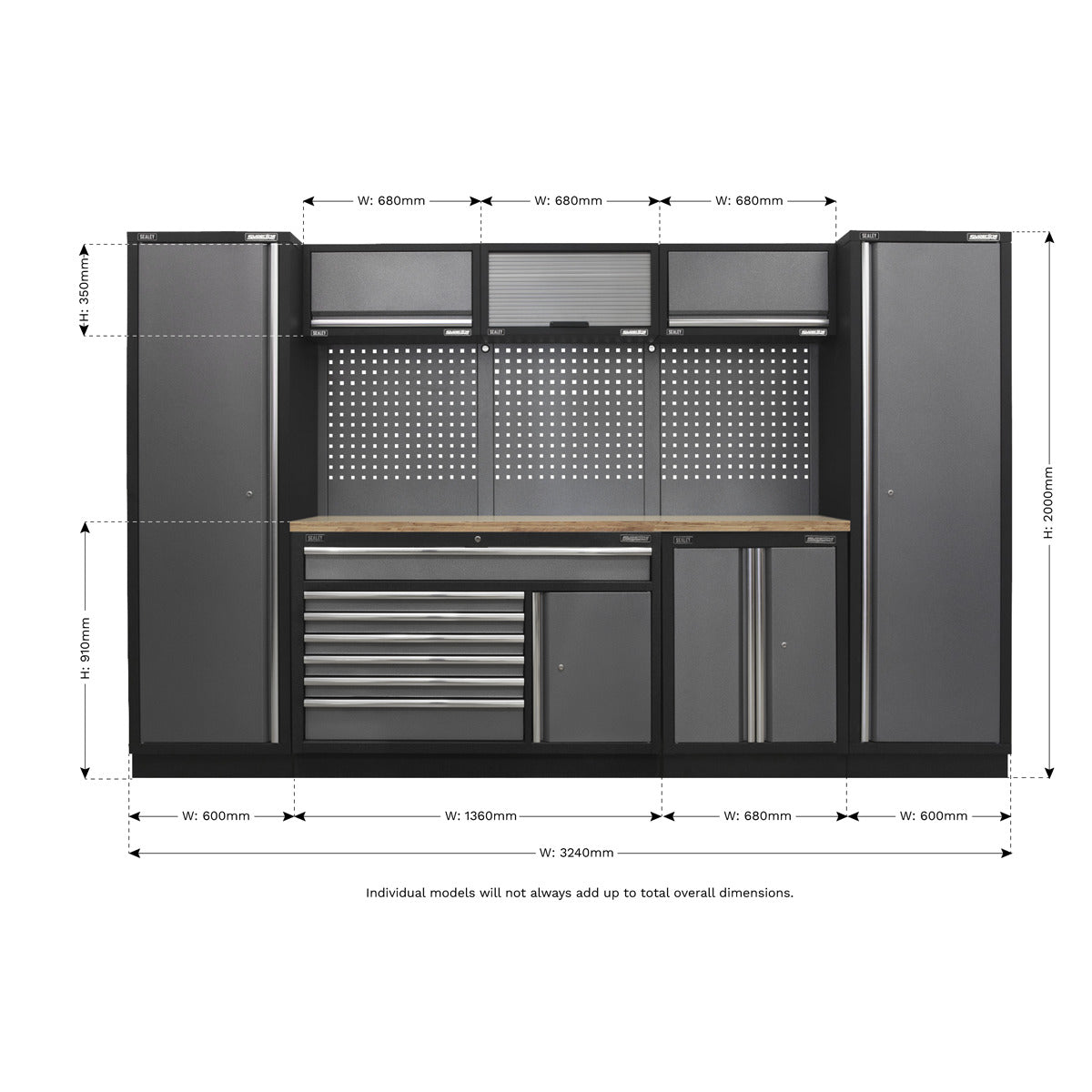 Superline PRO Storage System with Pressed Wood Worktop 3.24m APMSSTACK13W
