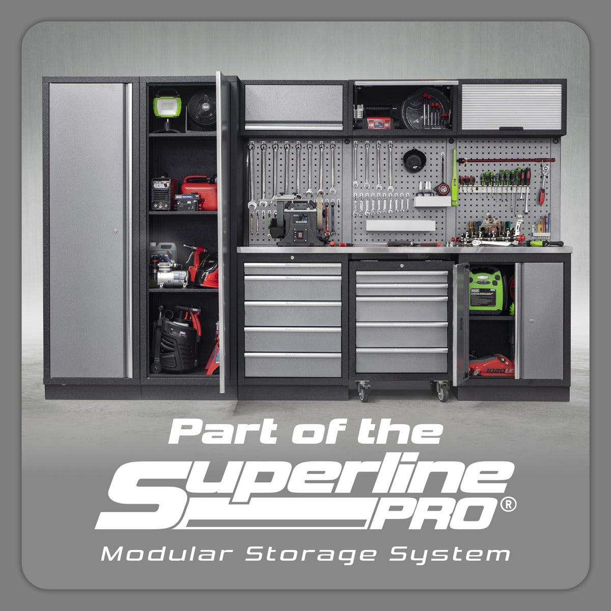 Superline PRO Modular Storage System Combo with Stainless Steel Worktop APMSSTACK14SS