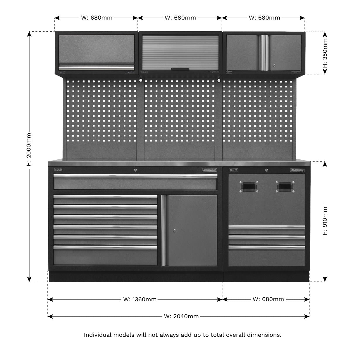 Superline PRO Modular Storage System Combo with Stainless Steel Worktop APMSSTACK14SS