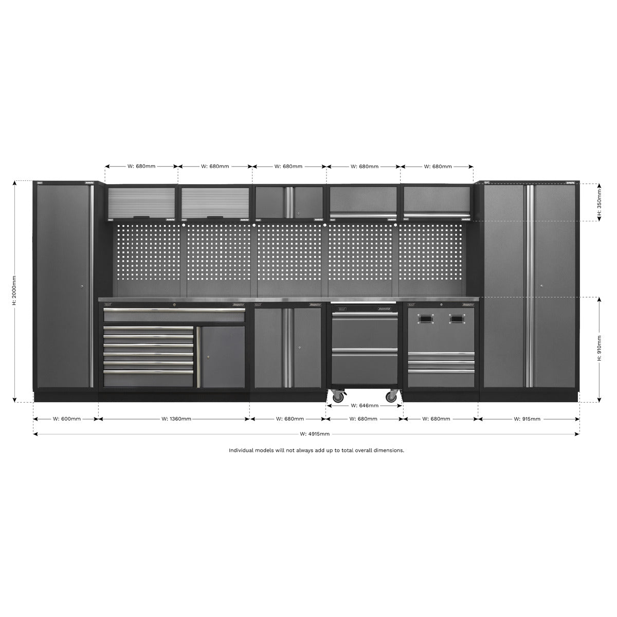 Superline PRO Storage System with Stainless Steel Worktop 4.92m APMSSTACK16SS