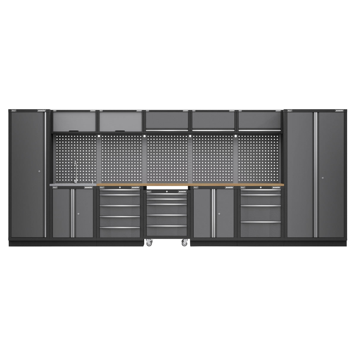 Superline PRO Storage System with Pressed Wood Worktop 4.92m APMSSTACK17W