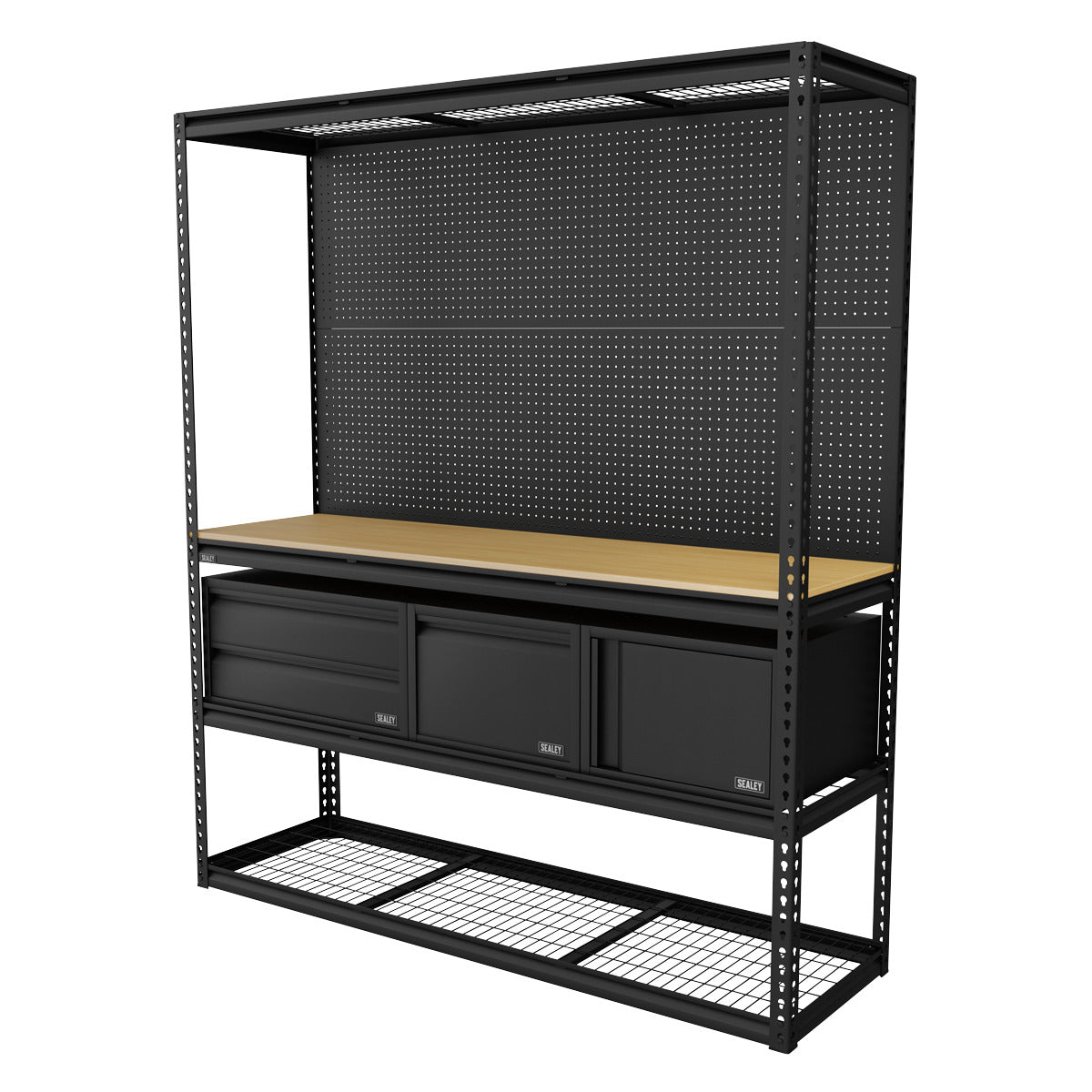 Sealey Heavy-Duty Modular Workbench & Racking Kit with 3 Storage Units APMWBCOMBO1