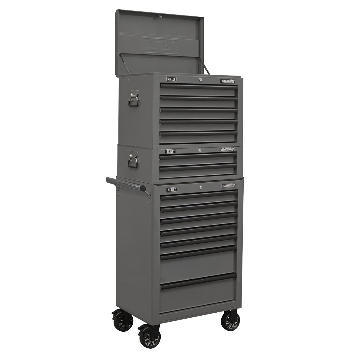 Superline PRO Topchest, Mid-Box Tool Chest & Rollcab Combination 14 Drawer - Grey APSTACKTGR