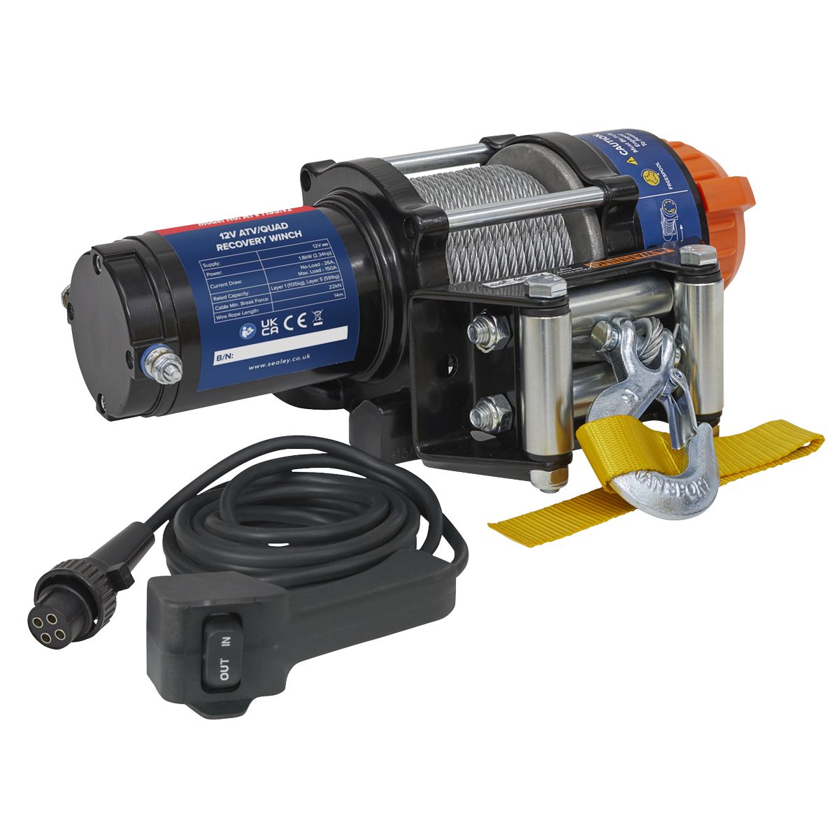 Sealey ATV/Quad Recovery Winch 1135kg (2500lb) Line Pull 12V - Image 1