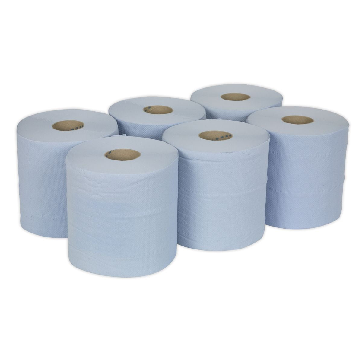Sealey 2-Ply Embossed Blue Paper Roll 150m - Pack of 6 - Image 1