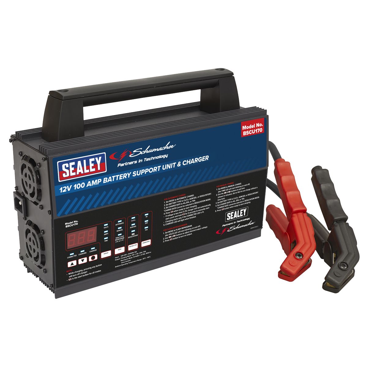 Sealey 12V Battery Support Unit & Charger 100A - Image 1
