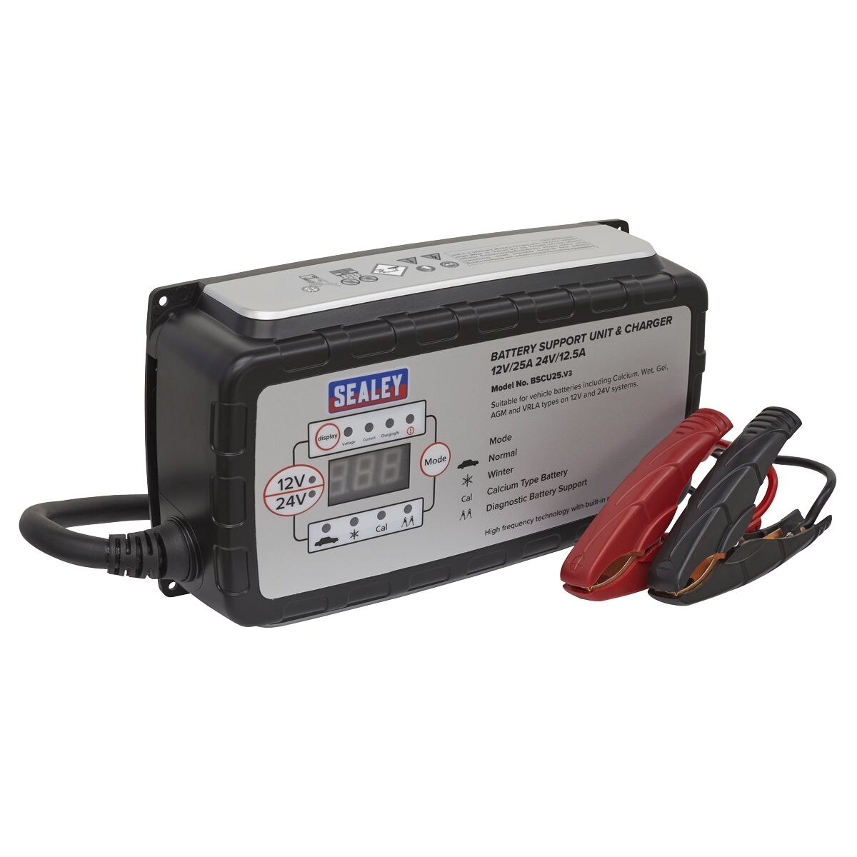 Sealey 12V-25A/24V-12.5A Battery Support Unit & Charger - Image 3