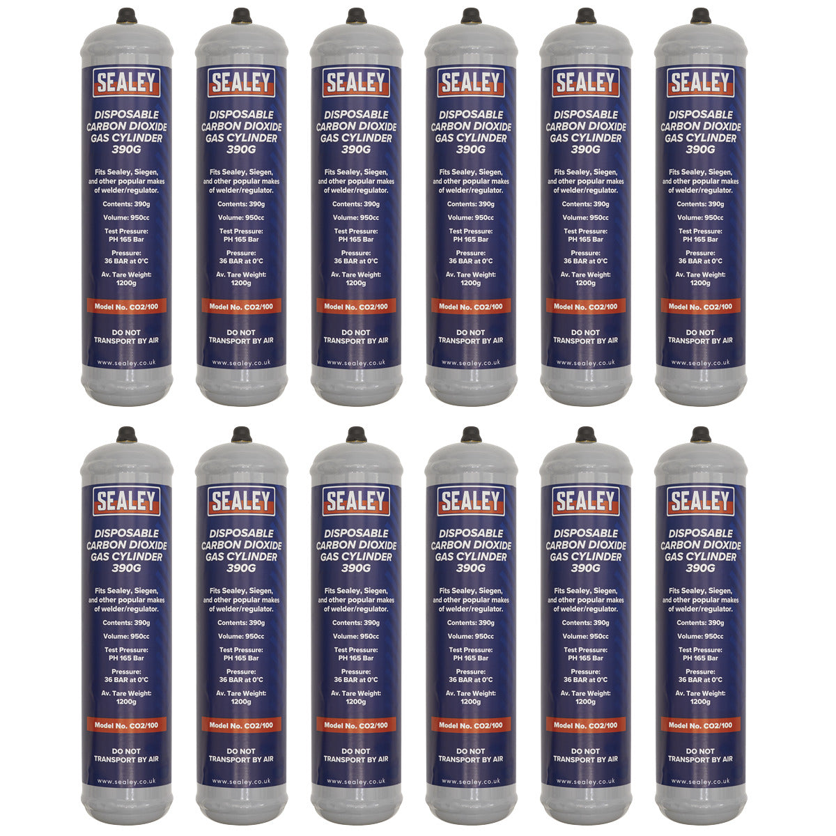 Sealey Disposable Carbon Dioxide Gas Cylinder 390g - Box of 12 CO2/100/12