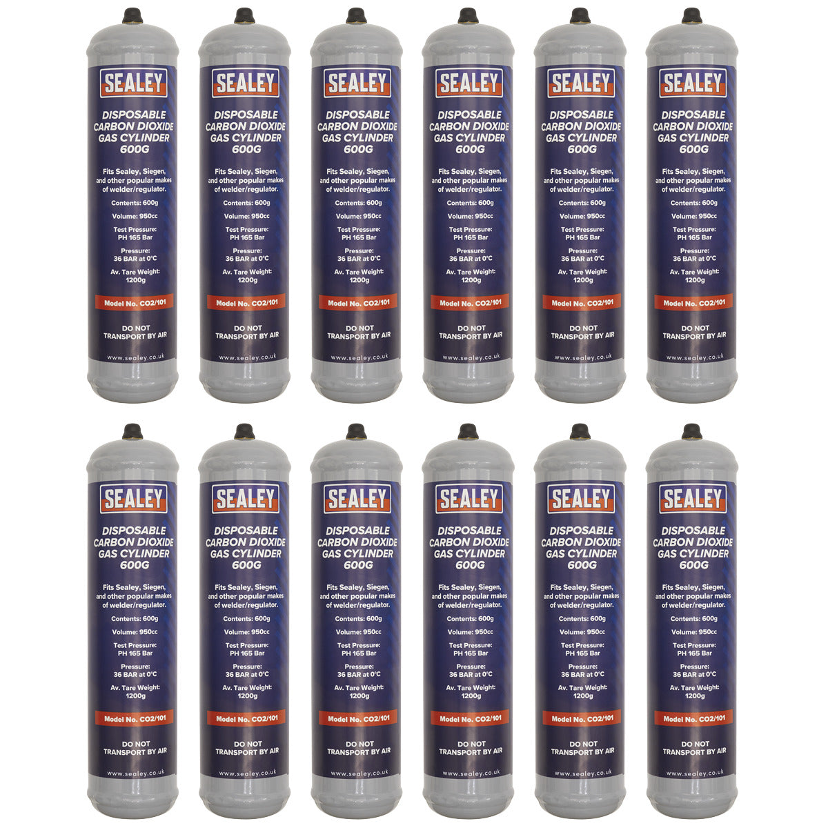 Sealey Disposable Carbon Dioxide Gas Cylinder 600g - Box of 12 CO2/101/12