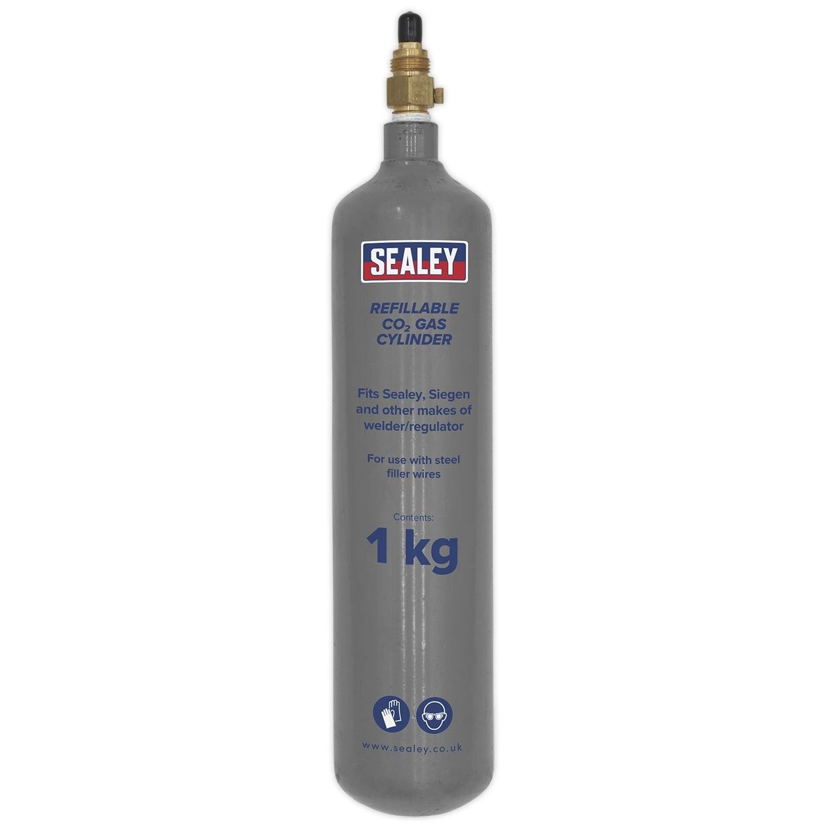 Sealey Refillable Carbon Dioxide Gas Cylinder 1kg - Image 2