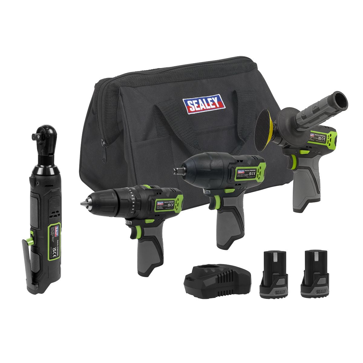 Sealey 4 x SV10.8 Series Cordless Combo Kit 10.8V - 2 Batteries & Euro Plug - Image 1