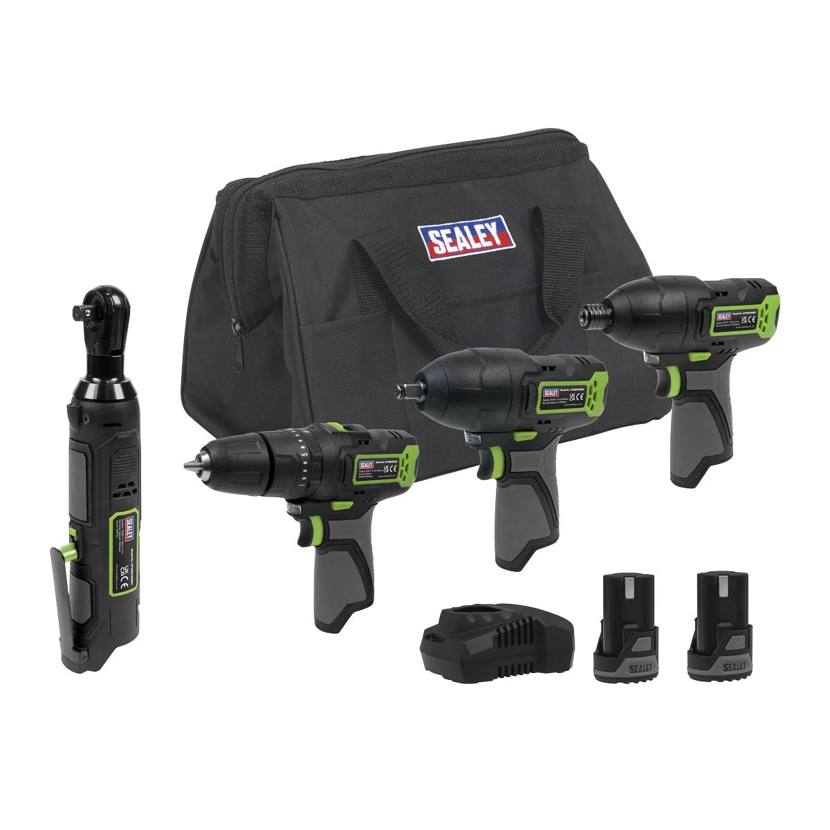 Sealey 4 x SV10.8 Series Cordless Combo Kit 10.8V - 2 Batteries & Euro Plug - Image 1