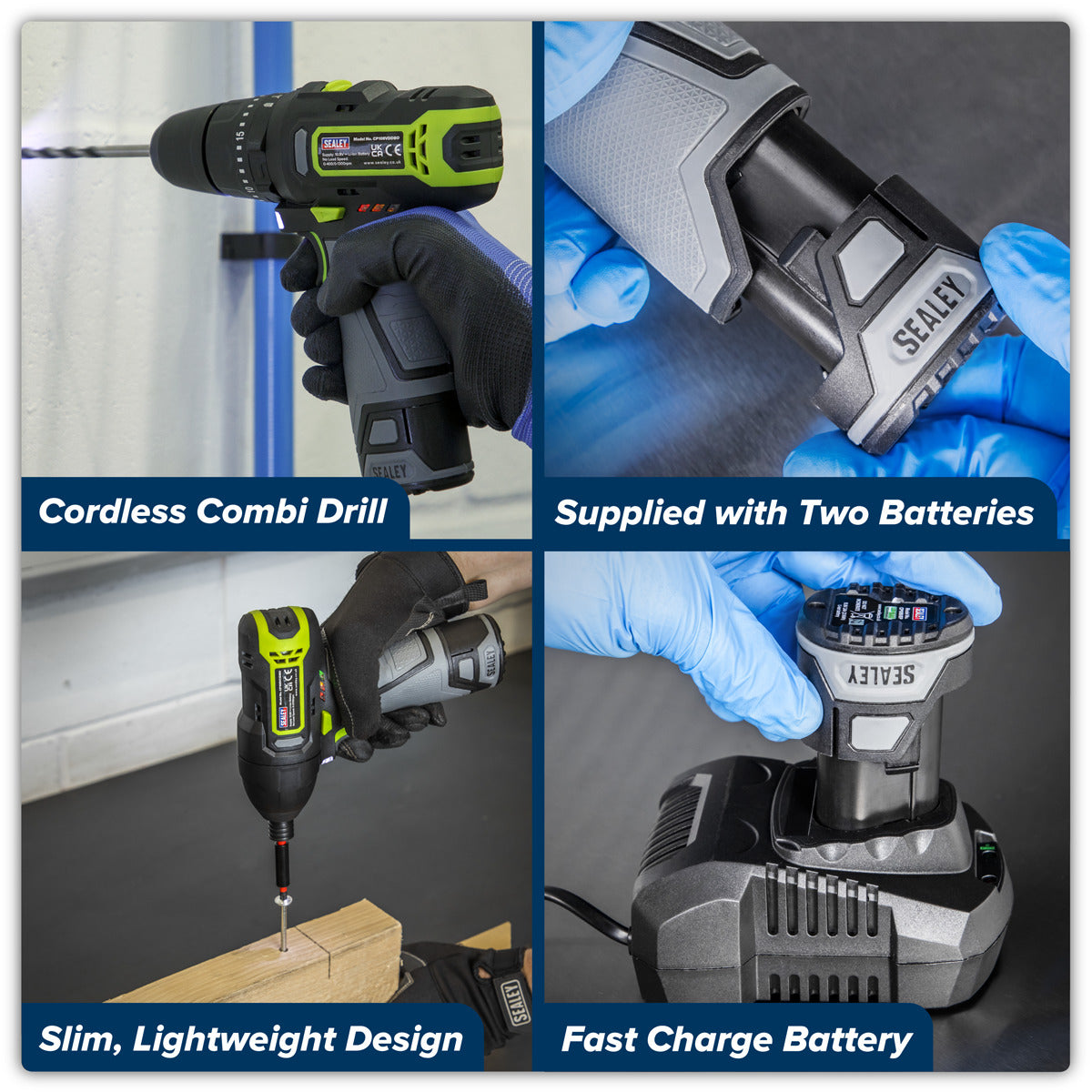 Sealey 2 x SV10.8 Series Cordless Power Tool Kit 10.8V - 2 Batteries CP108VCOMBO3