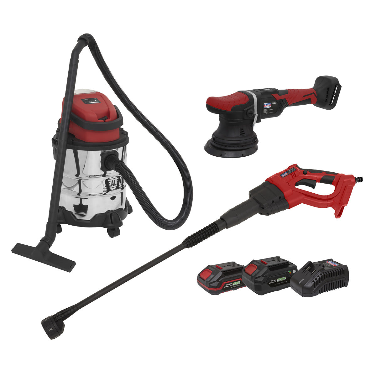 Sealey 3 x SV20 Series Cordless Power Tool Car Valeting Kit 20V - 2 Batteries CP20VCOMBO10