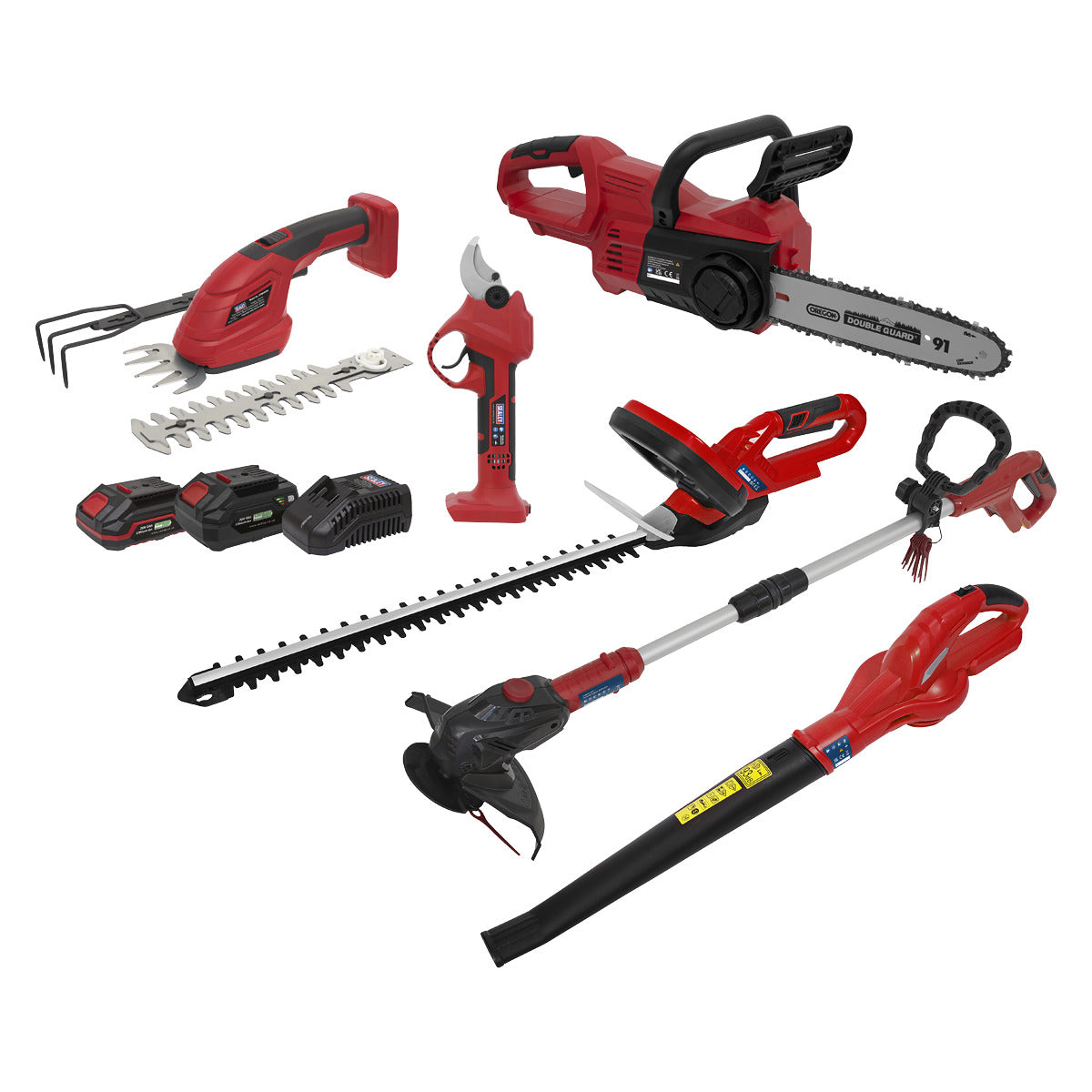 Sealey 6 x SV20 Series Cordless Garden Power Tool Kit 20V - 2 Batteries CP20VCOMBO15