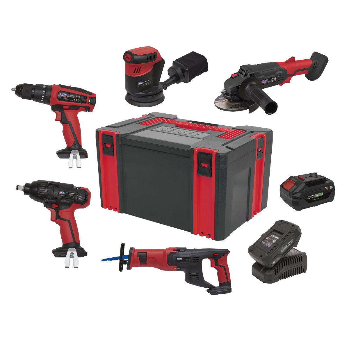 Sealey 5 x SV20 Series Cordless Tool Combo Kit 20V - 2 Batteries - Image 1