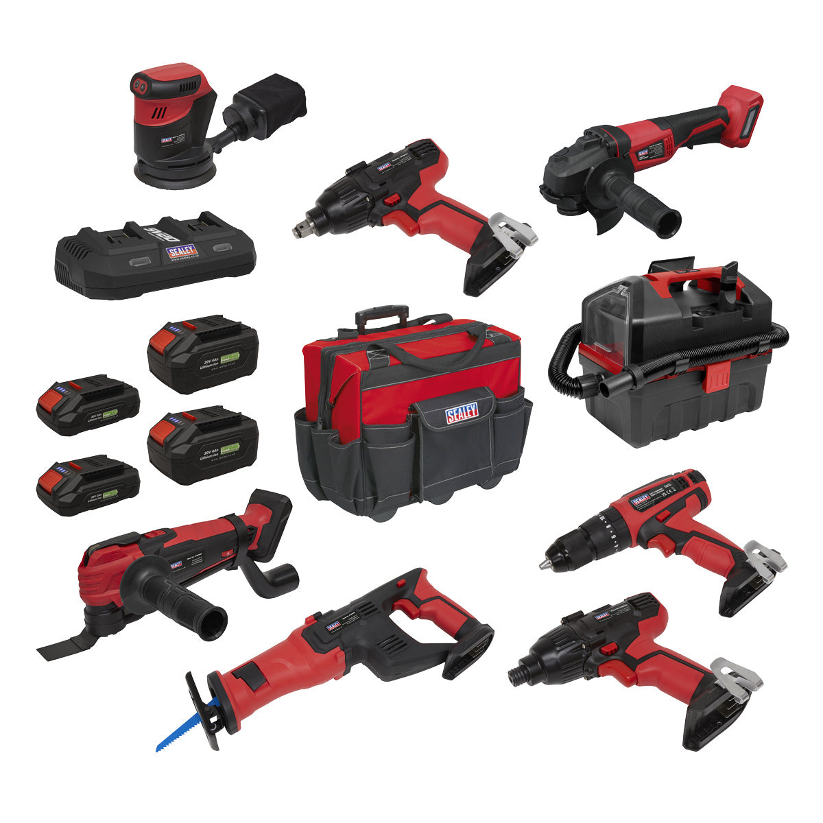 Sealey 8 x SV20 Series Cordless Power Tool Kit 20V - 4 Batteries CP20VCOMBO4