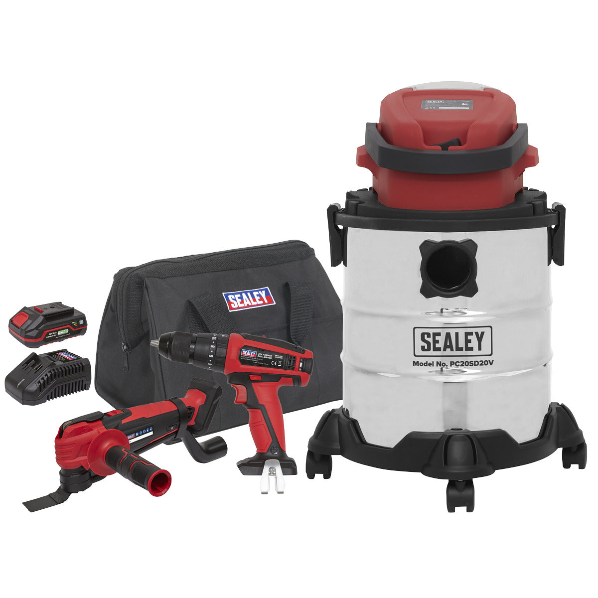 Sealey 3 x SV20 Series Cordless Power Tool Vac Kit 20V - 2 Batteries CP20VCOMBO5