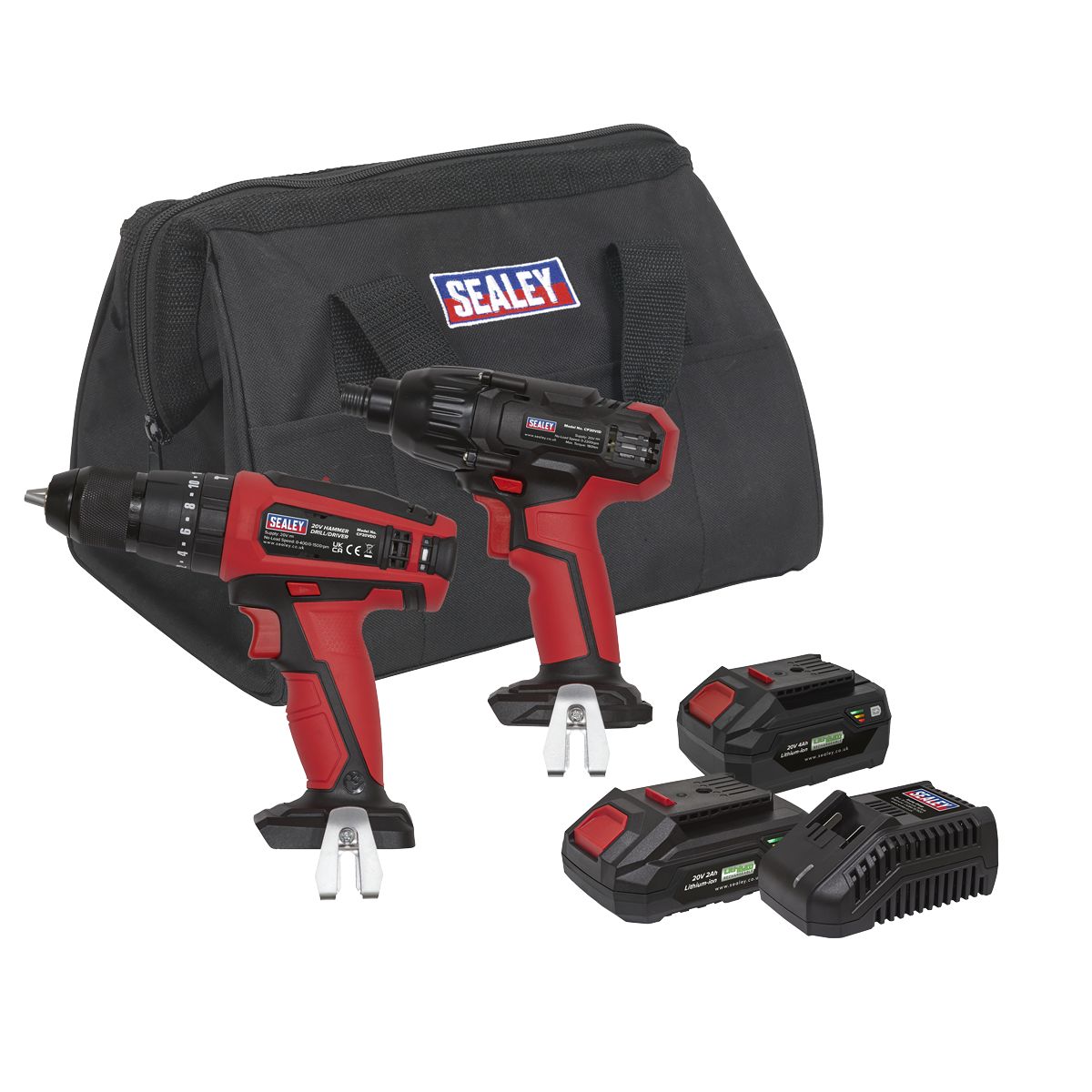 Sealey 2 x SV20 Series Cordless 13mm Combi Drill & 1/4"Hex Drive Impact Driver Combo Kit - Image 1