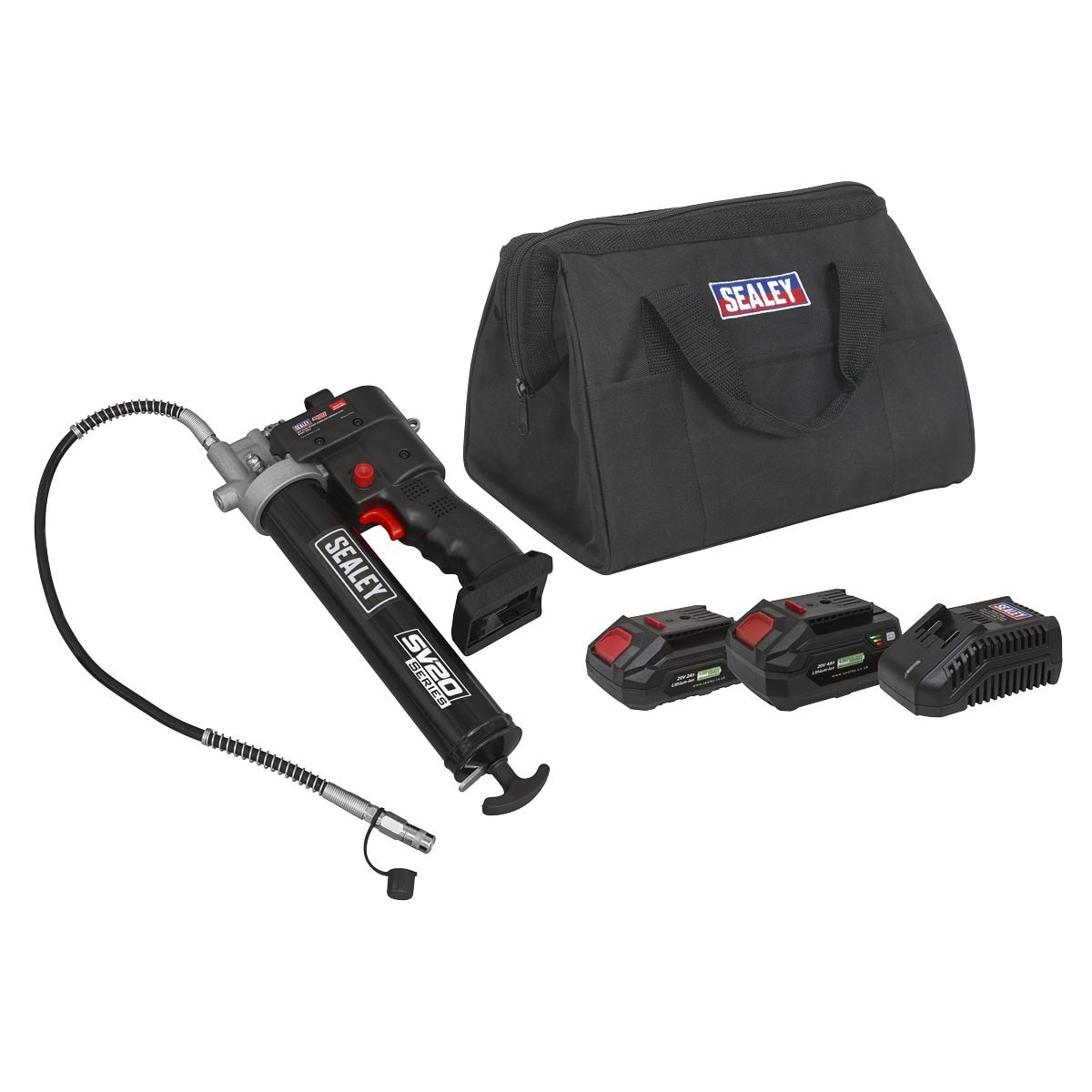 Sealey SV20 Series Cordless Grease Gun 20V - 2 Batteries - Image 1