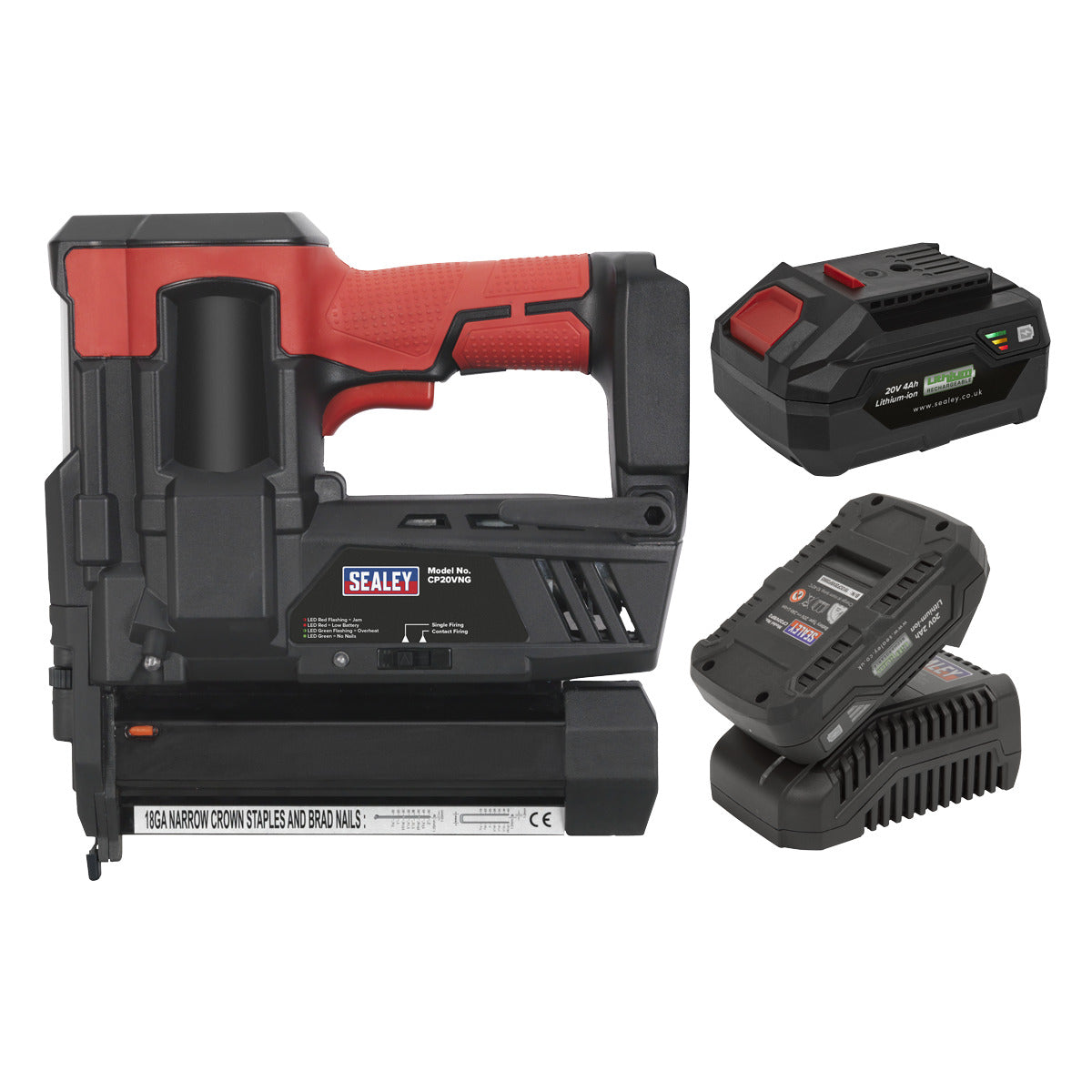 Sealey SV20 Series Cordless Nail/Staple Gun Kit 18G 20V - 2 Batteries CP20VNGKIT