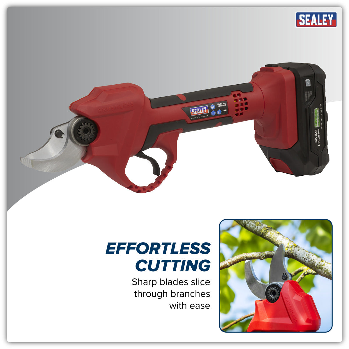 Sealey SV20 Series Brushless Cordless Pruning Shears Kit 20V 2Ah - 2 Batteries CP20VPSKIT