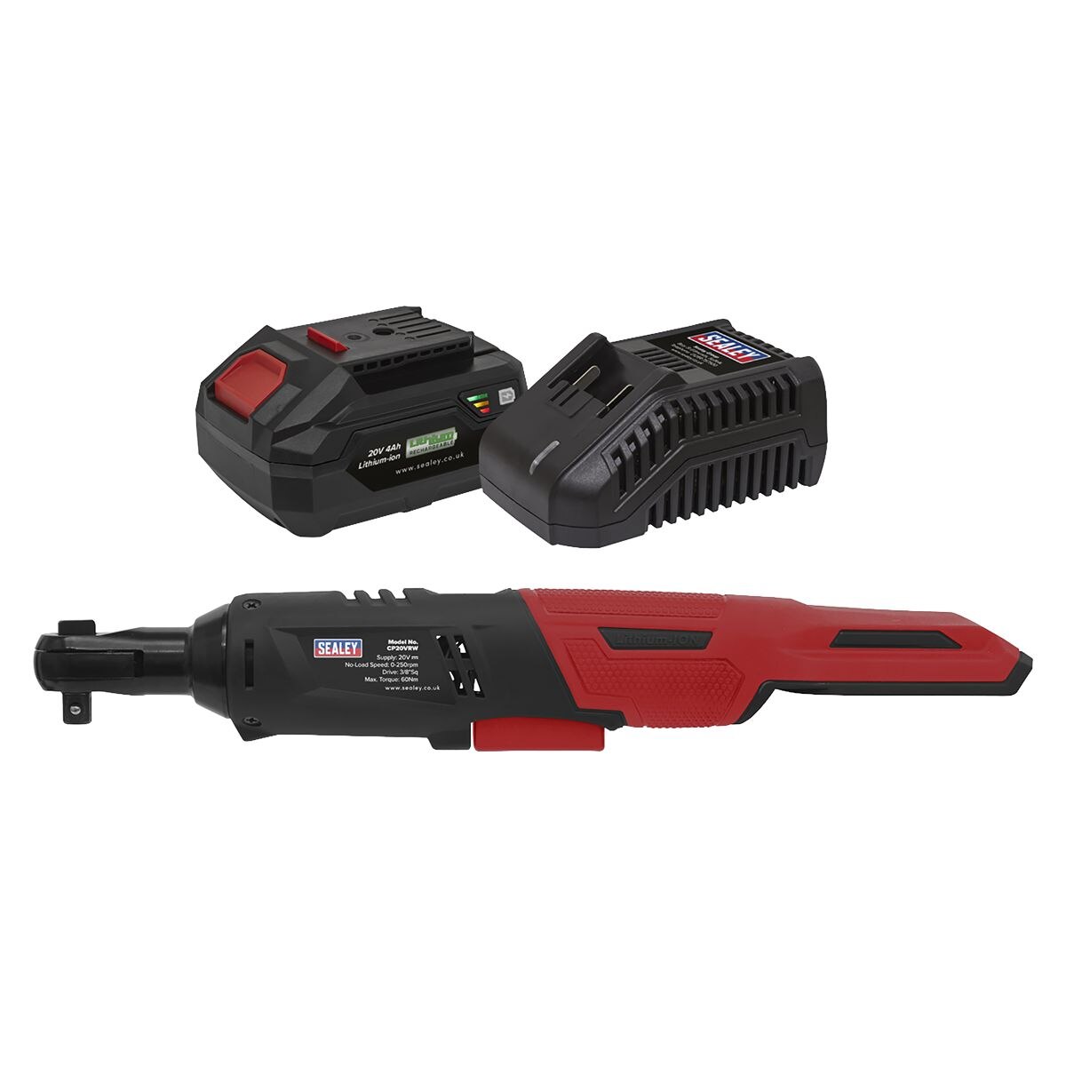 Sealey SV20 Series 3/8"Sq Drive Cordless Ratchet Wrench Kit 60Nm 20V 4Ah - Image 3