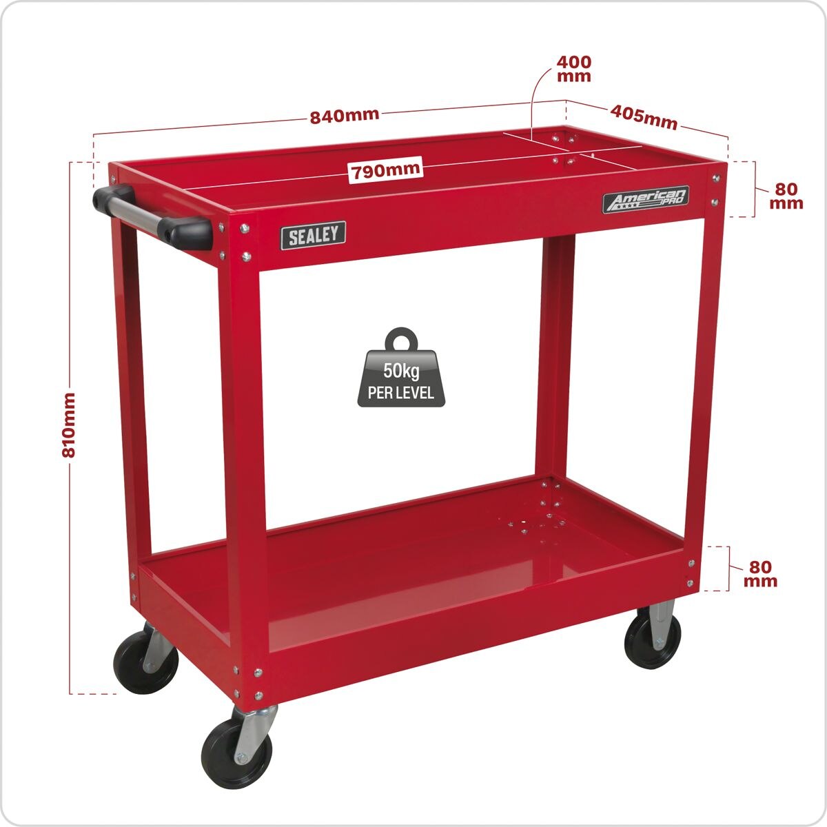 Sealey American PRO Heavy-Duty Workshop Trolley 2-Level - Image 2