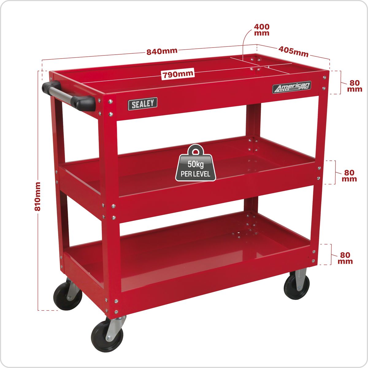 Sealey American PRO Heavy-Duty Workshop Trolley 3-Level - Image 2