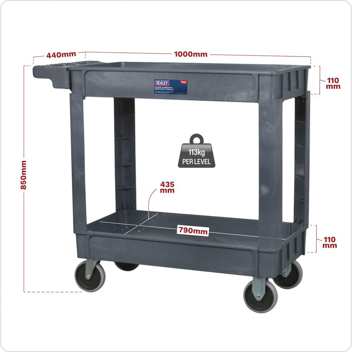 Sealey Composite Heavy-Duty Trolley 2-Level - Image 6