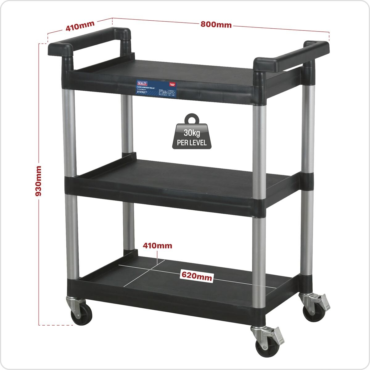 Sealey Workshop Trolley 3-Level - Image 7