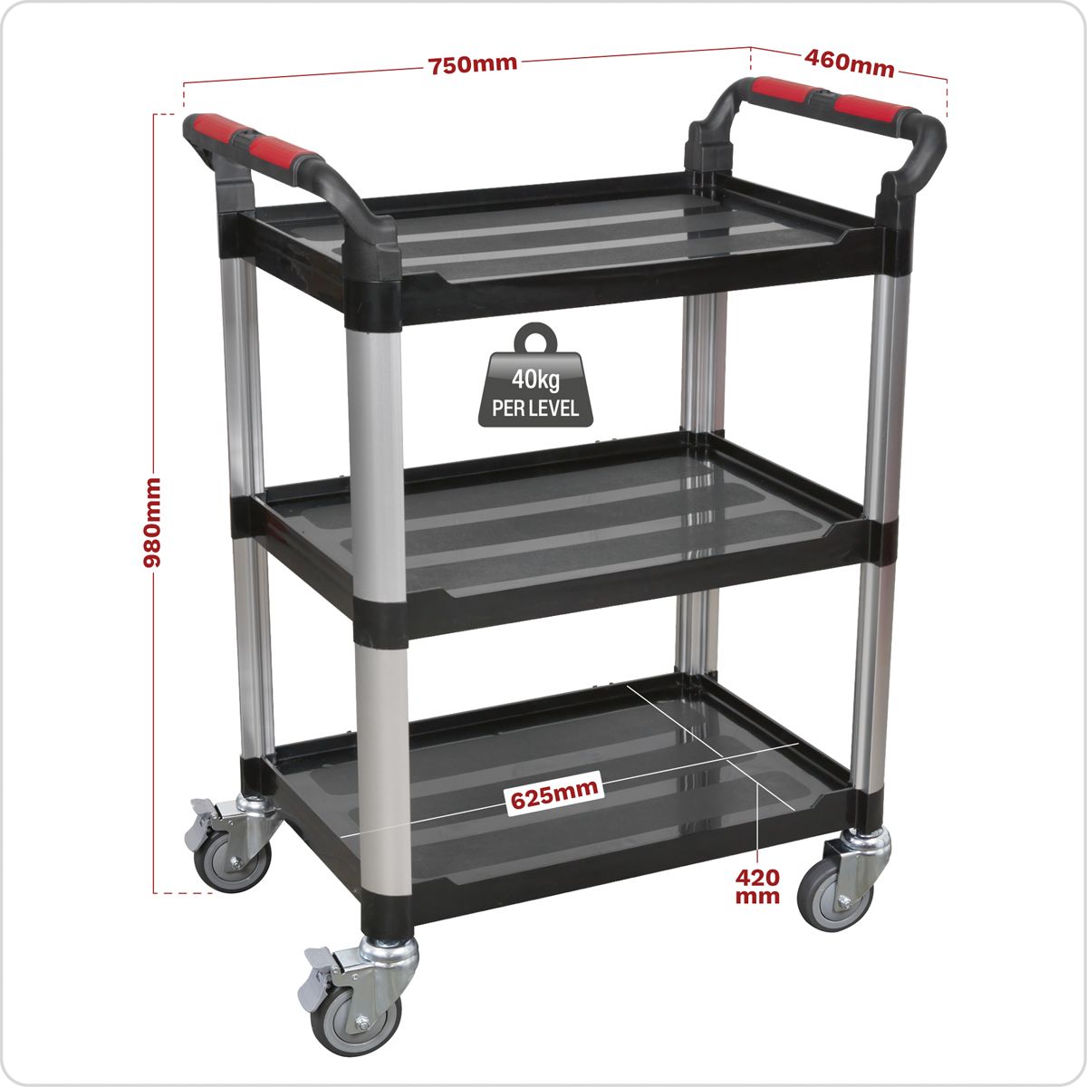 Sealey Composite Workshop Trolley 3-Level/3 Wall - Image 4