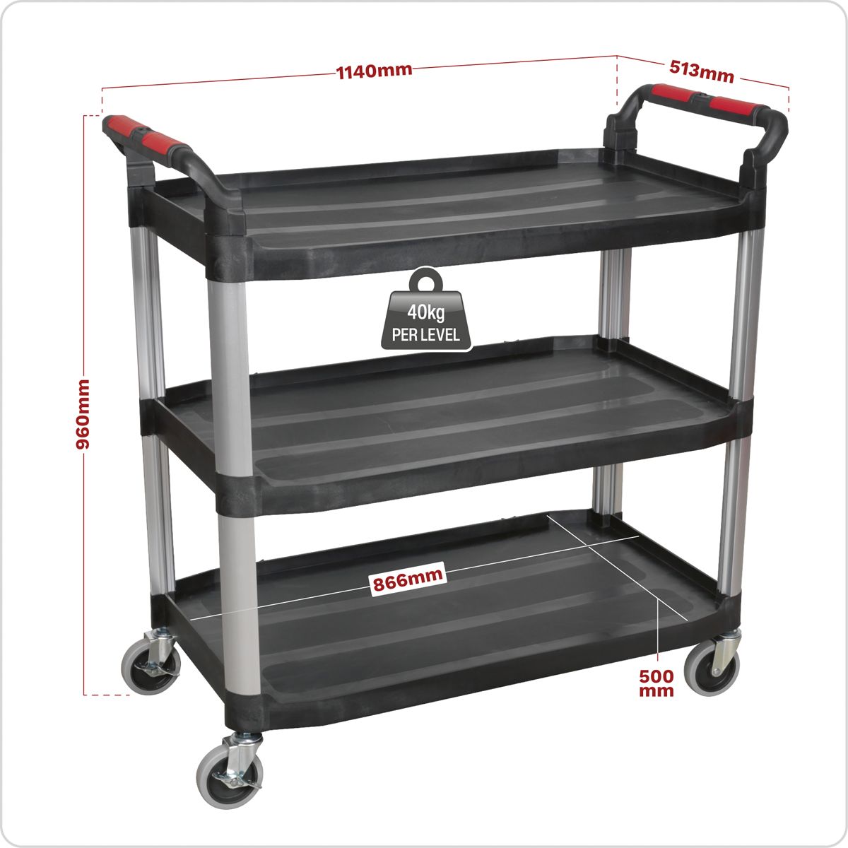 Sealey Composite Workshop Trolley 3-Level/3 Wall - Image 2