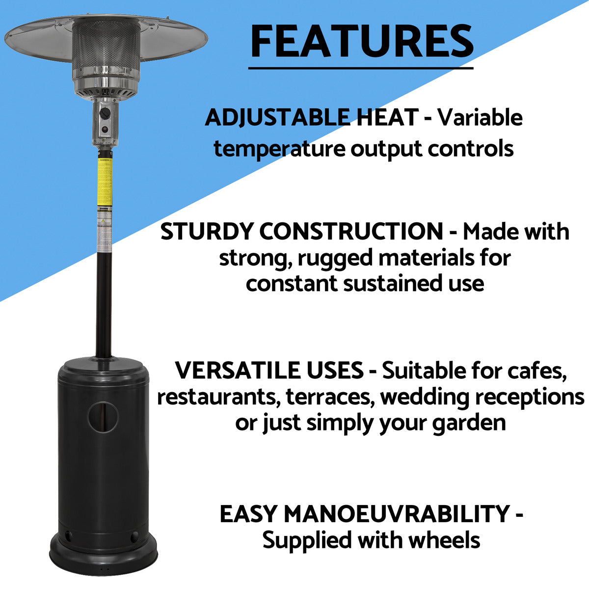 Dellonda Outdoor Garden Gas Patio Heater 13kW Commercial & Domestic Use, Black DG1