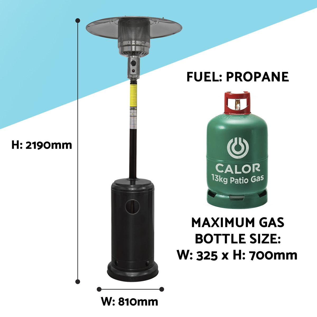Dellonda Outdoor Garden Gas Patio Heater 13kW Commercial & Domestic Use, Black DG1