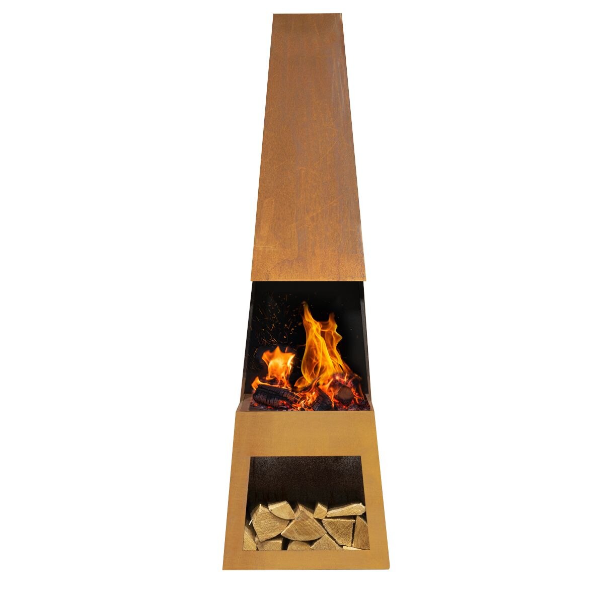Dellonda Outdoor Chiminea Fireplace Heater Firewood Storage - Corten Steel - Image 9
