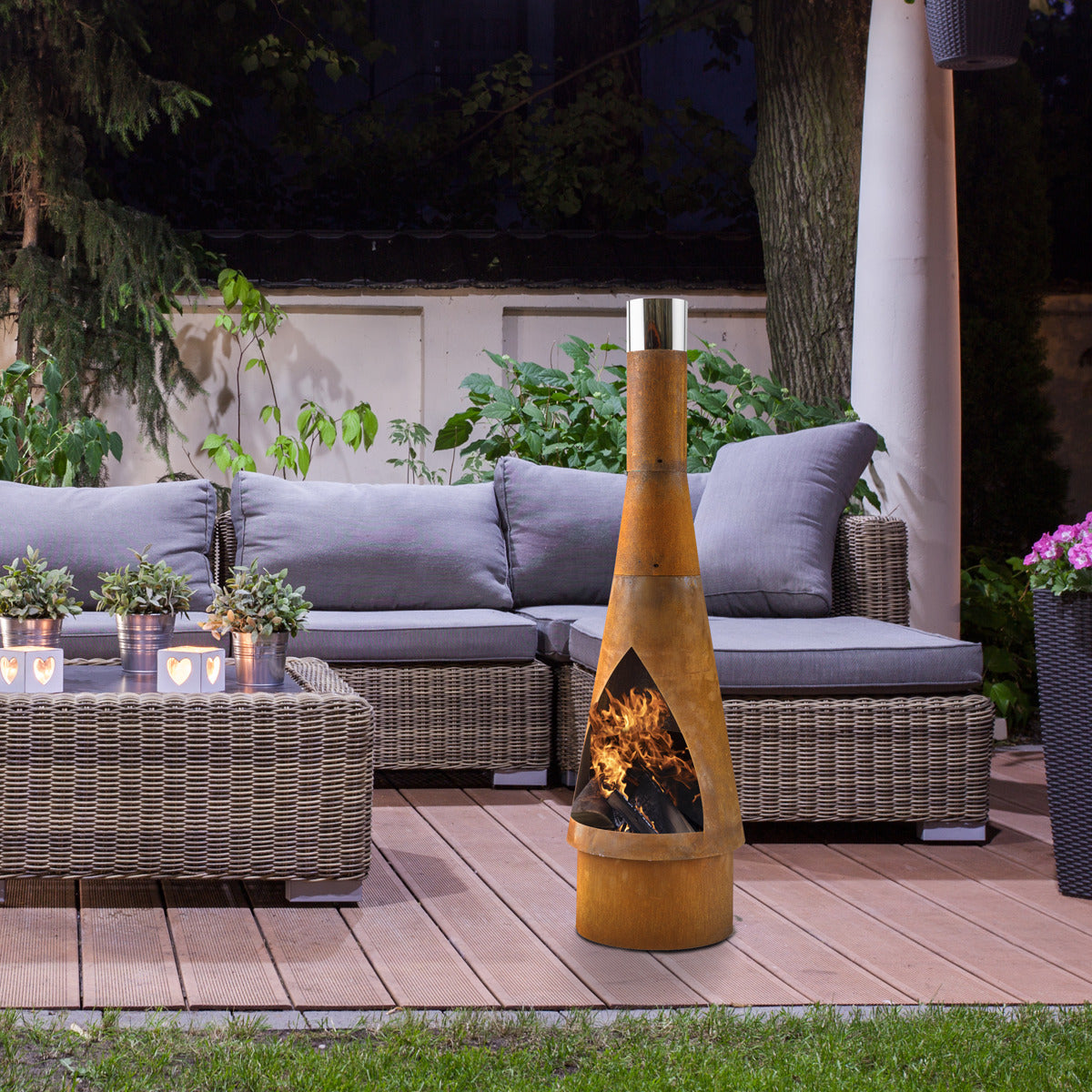 Dellonda Outdoor/Garden/Patio Conical Chiminea, Fireplace, Fire Pit, Heater, H127cm - Corten Steel DG110
