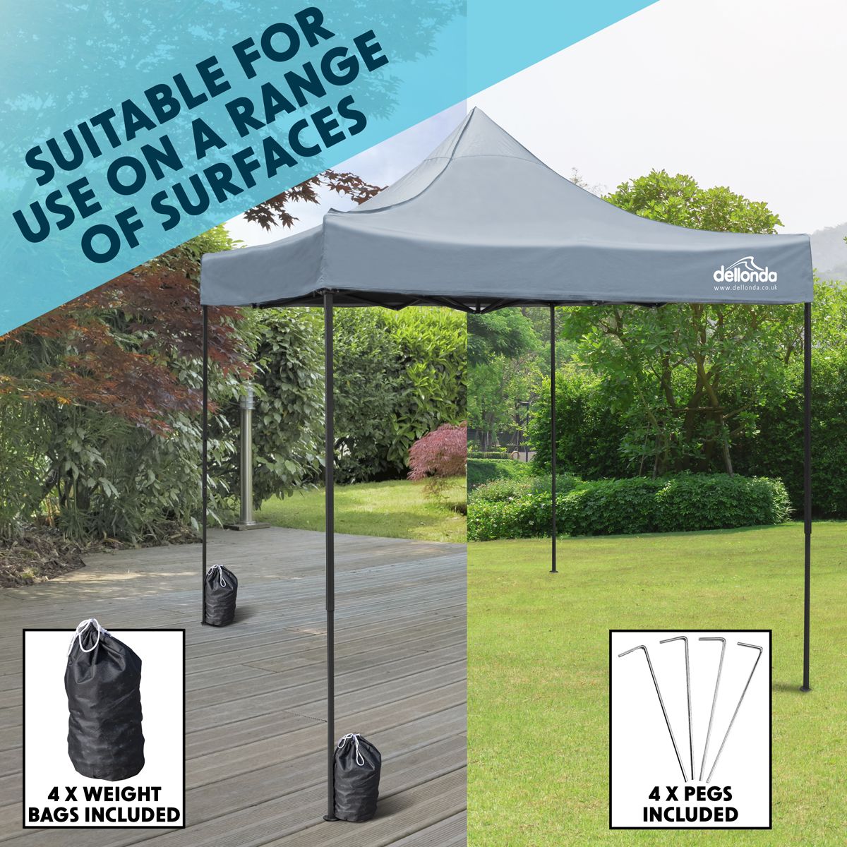 Dellonda Premium 2x2m Pop-Up Gazebo, - Grey Canopy - Image 9