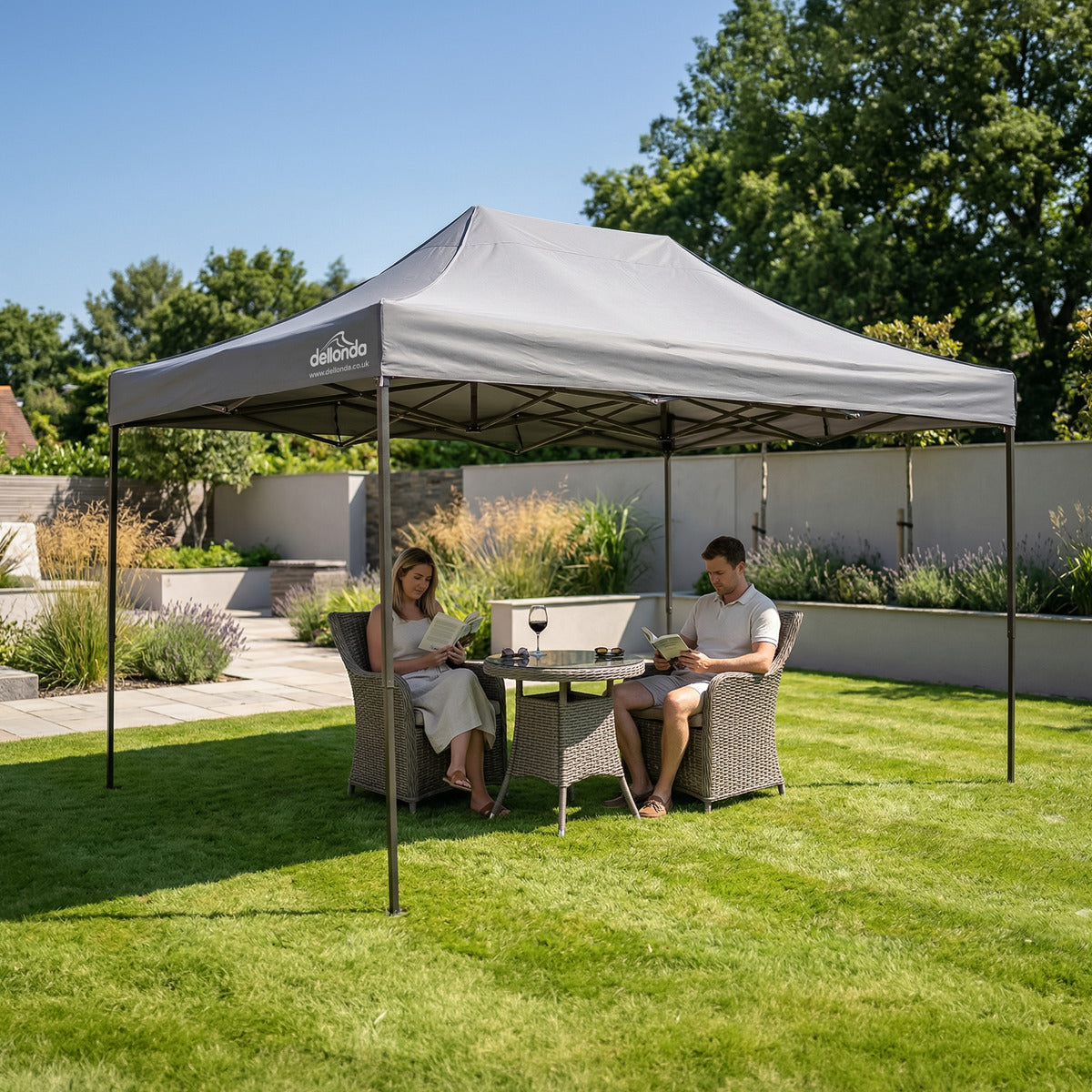 Dellonda Premium 3 x 4.5m Pop-Up Gazebo, Heavy Duty, PVC Coated, Water-Resistant Fabric, Supplied with Carry Bag, Rope, Stakes & Weight Bags - Grey Canopy DG137