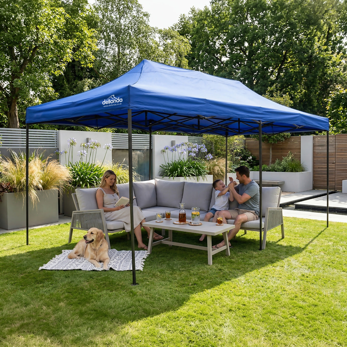 Dellonda Premium 3x6m Pop-Up Gazebo, Heavy Duty, PVC Coated, Water-Resistant Fabric, Supplied with Carry Bag, Rope, Stakes & Weight Bags - Blue Canopy DG139