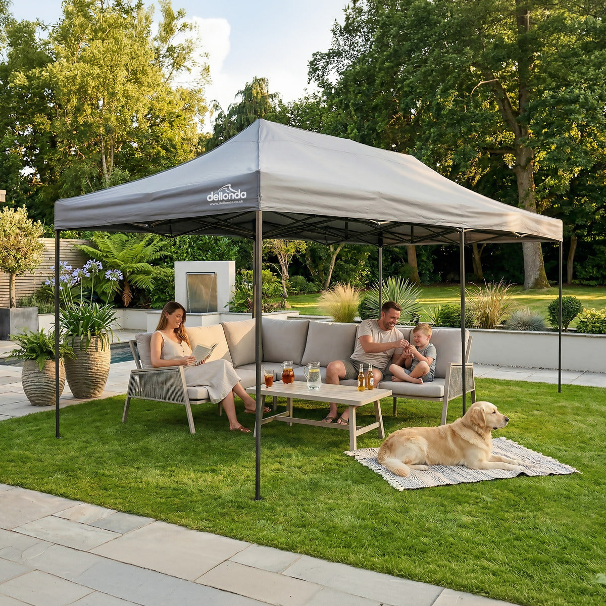 Dellonda Premium 3x6m Pop-Up Gazebo, Heavy Duty, PVC Coated, Water-Resistant Fabric, Supplied with Carry Bag, Rope, Stakes & Weight Bags - Grey Canopy DG141