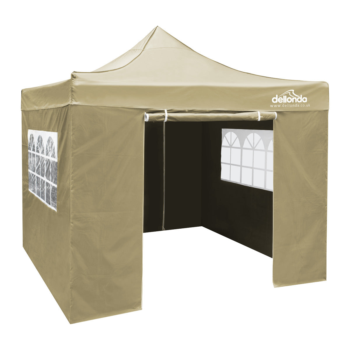 Dellonda Premium 2x2m Pop-Up Gazebo & Side Walls, PVC Coated, Water-Resistant Fabric, Supplied with Carry Bag, Rope, Stakes & Weight Bags - Beige DG160
