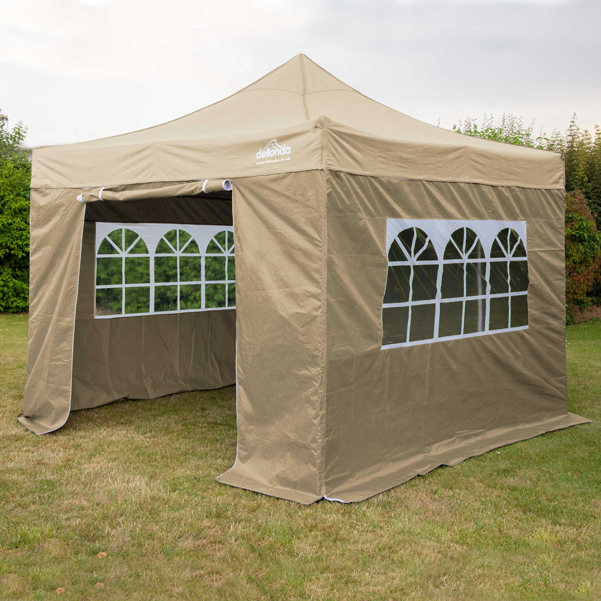 Dellonda Premium 2x2m Pop-Up Gazebo & Side Walls, PVC Coated, Water-Resistant Fabric, Supplied with Carry Bag, Rope, Stakes & Weight Bags - Beige DG160